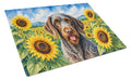 German Wirehaired Pointer in Sunflowers Cutting Board Tempered Glass Kitchen Cutting Surface, Heat Resistant Chopping Board with Non-Slip Feet, Decorative Food Prep & Serving