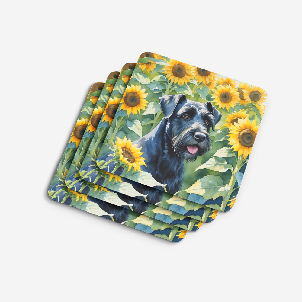 Giant Schnauzer in Sunflowers Foam Coasters Set of 4 Cup Coasters for Indoor Outdoor, Tabletop Protection, Anti Slip, Mouse pad Material