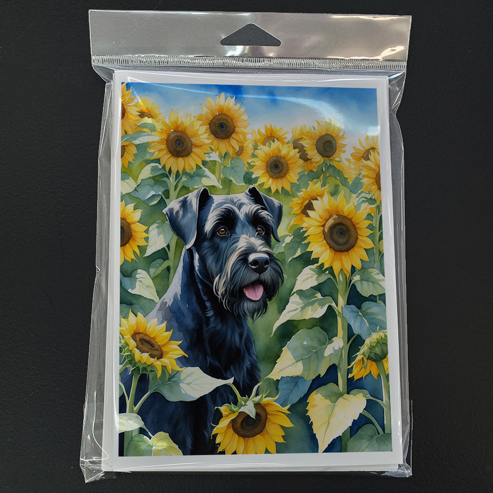 Giant Schnauzer in Sunflowers Greeting Cards Pack of 8 Blank Cards with Envelopes Whimsical A7 Size 5x7