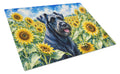 Giant Schnauzer in Sunflowers Cutting Board Tempered Glass Kitchen Cutting Surface, Heat Resistant Chopping Board with Non-Slip Feet, Decorative Food Prep & Serving