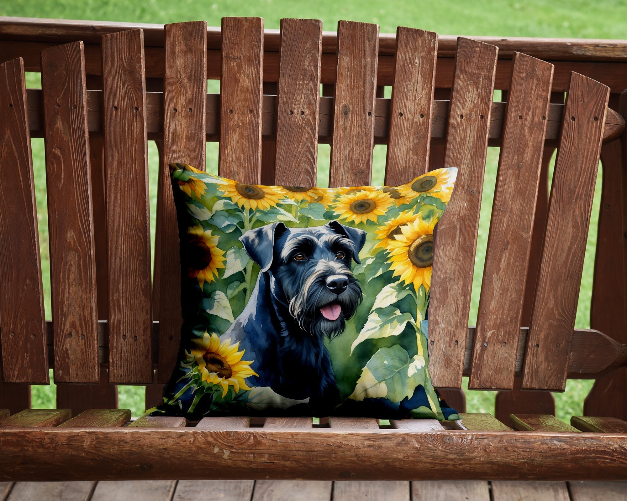 Giant Schnauzer in Sunflowers Decorative Throw Pillow 14x14 Indoor Outdoor Accent Cushion, Fabric Cover with Insert for Sofa, Bed, Porch & Living Room
