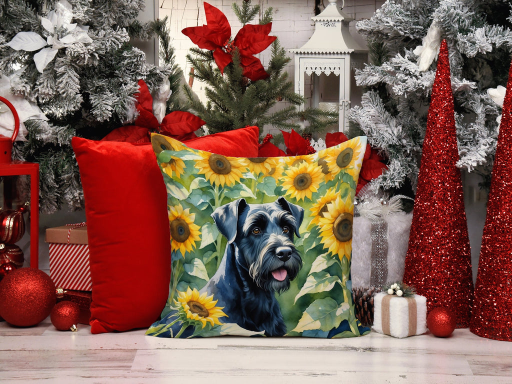 Giant Schnauzer in Sunflowers Decorative Throw Pillow 14x14 Indoor Outdoor Accent Cushion, Fabric Cover with Insert for Sofa, Bed, Porch & Living Room