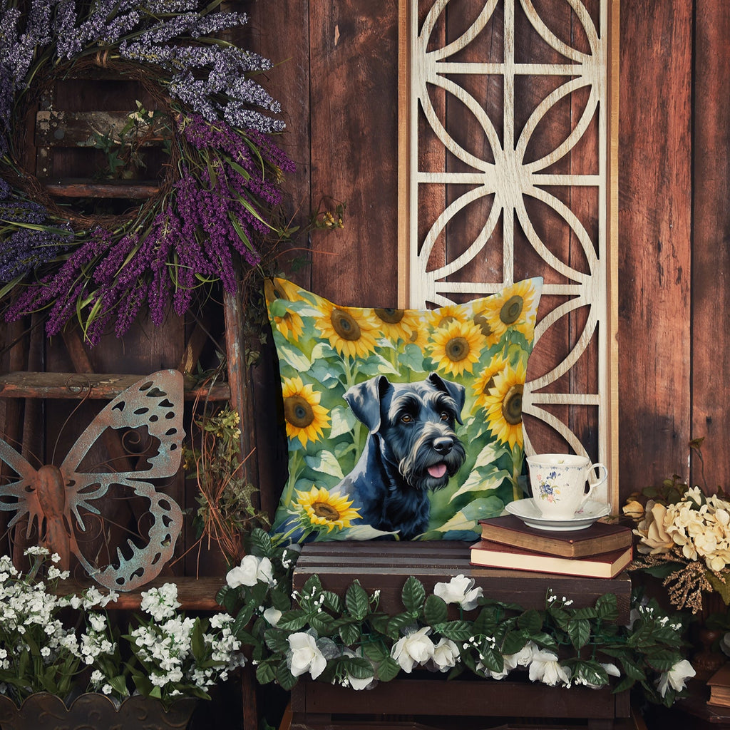 Giant Schnauzer in Sunflowers Decorative Throw Pillow 18x18 Indoor Outdoor Accent Cushion, Fabric Cover with Insert for Sofa, Bed, Porch & Living Room