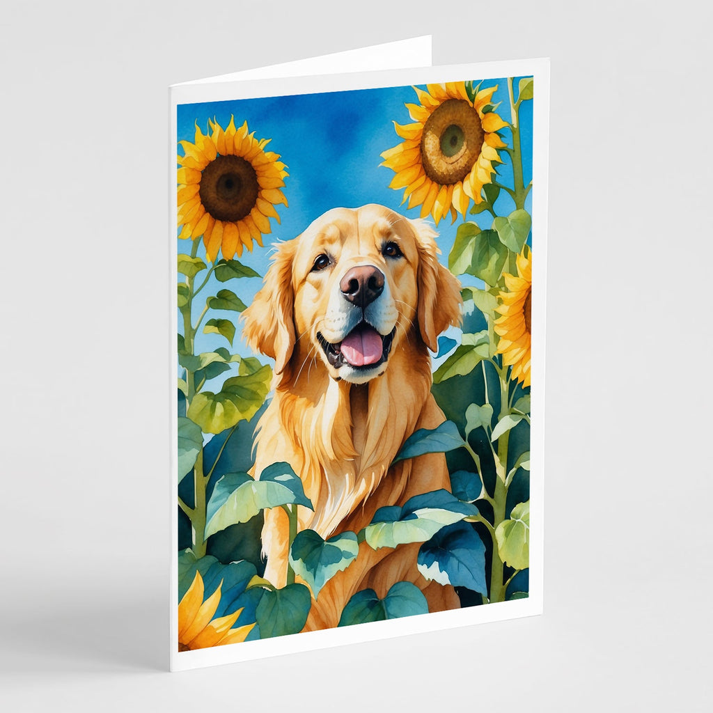 Golden Retriever in Sunflowers Greeting Cards Pack of 8 Blank Cards with Envelopes Whimsical A7 Size 5x7