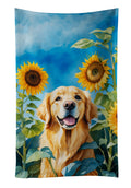 Golden Retriever in Sunflowers Kitchen Towel Velour Plush Front and Cotton Loop Back Machine Washable