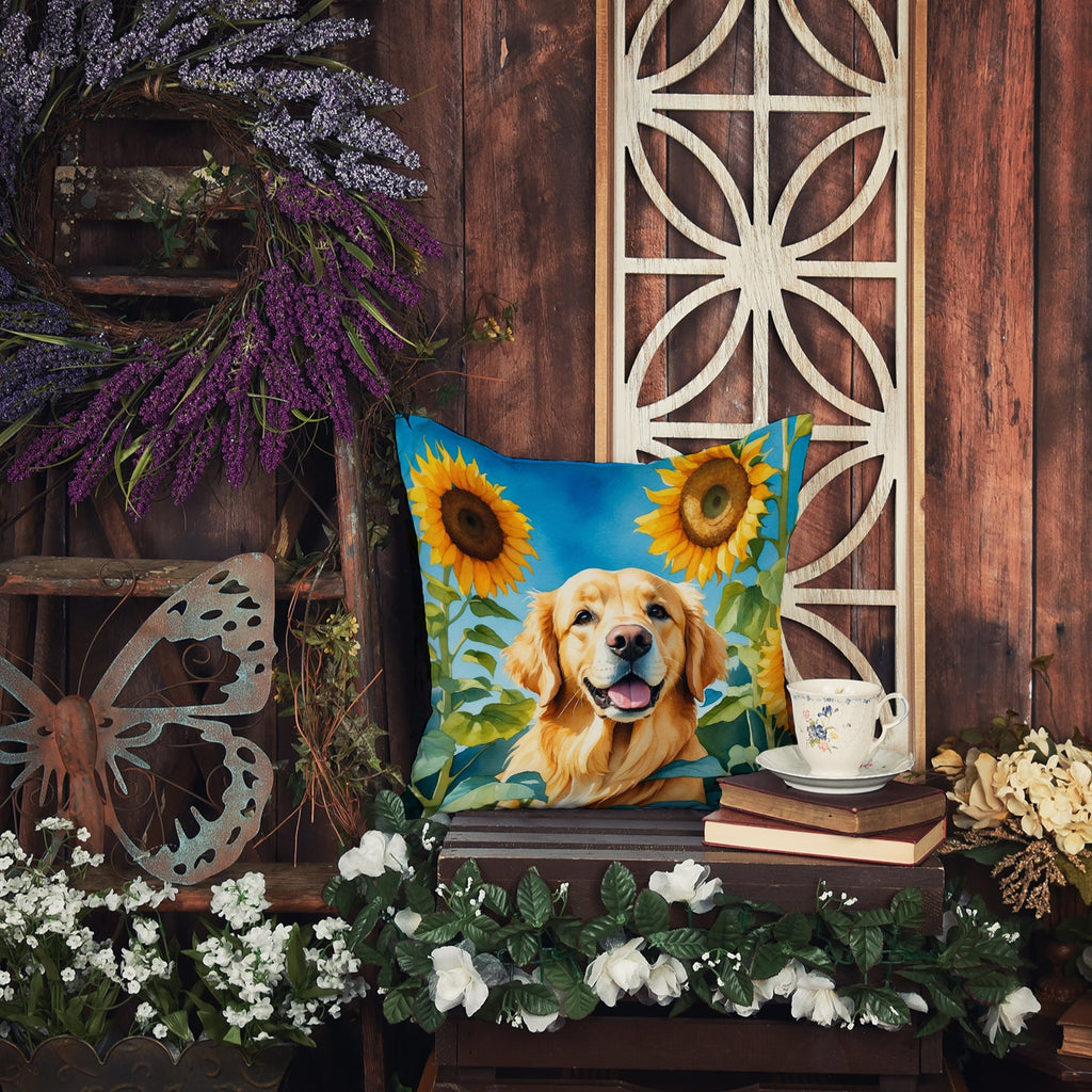 Golden Retriever in Sunflowers Decorative Throw Pillow 18x18 Indoor Outdoor Accent Cushion, Fabric Cover with Insert for Sofa, Bed, Porch & Living Room