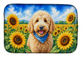 Goldendoodle in Sunflowers Dish Drying Mat Absorbent Dish Drying Mat Pad for Kitchen Counter Dish Drainer Mat for Countertop, 14 x 21", Multicolor
