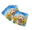 Goldendoodle in Sunflowers Foam Coasters Set of 4 Cup Coasters for Indoor Outdoor, Tabletop Protection, Anti Slip, Mouse pad Material