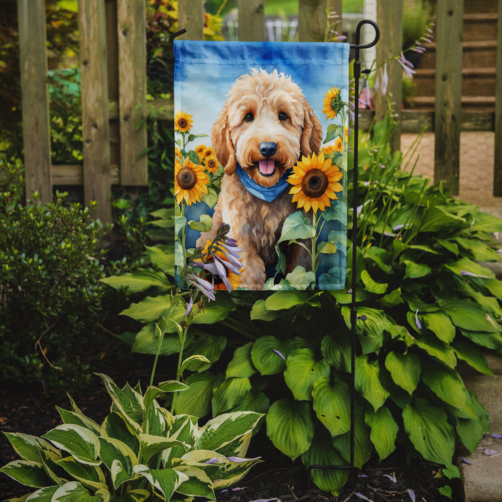 Goldendoodle in Sunflowers Garden Flag Mailbox Decorative Yard Banner Outside Patio Artwork for Flower Beds, Garden Size, Multicolor