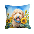 Goldendoodle in Sunflowers Decorative Throw Pillow 14x14 Indoor Outdoor Accent Cushion, Fabric Cover with Insert for Sofa, Bed, Porch & Living Room