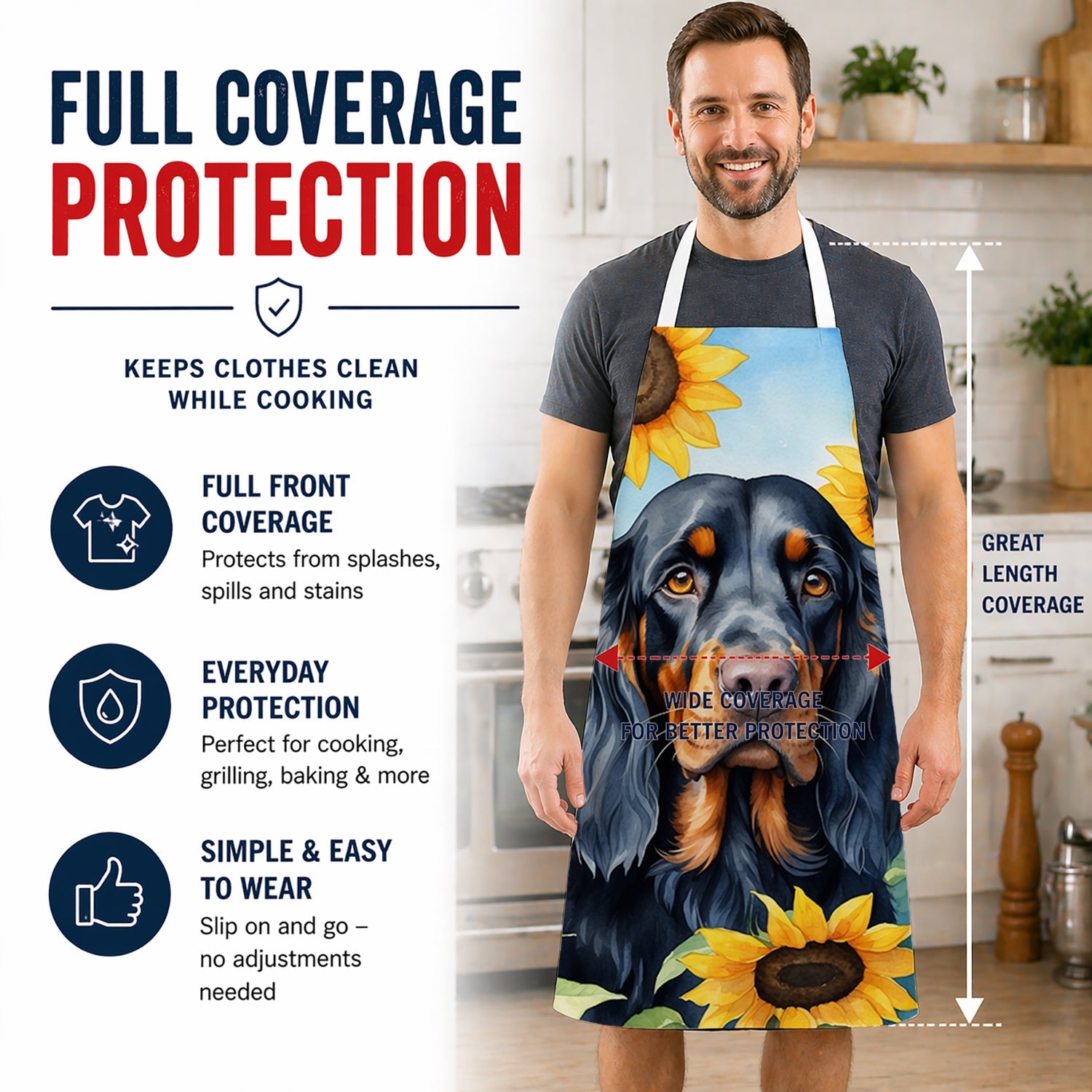 Gordon Setter in Sunflowers Apron Cooking Kitchen Server Baking Crafts Gardening for Adult Women Men, Unisex, Large, Multicolor