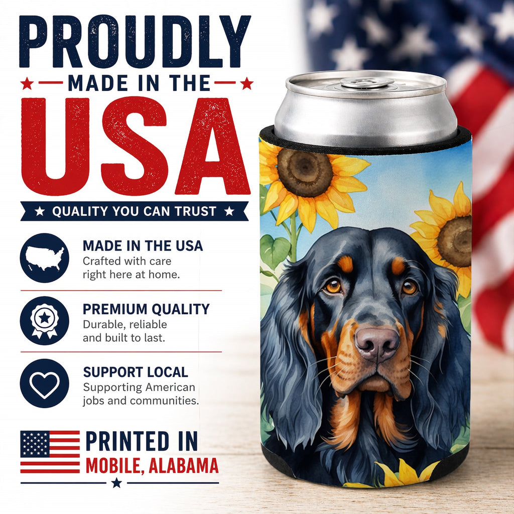Gordon Setter in Sunflowers Can or Bottle Hugger Cooler Sleeve for Standard 12 oz Cans, Insulated Foam Beer & Soda Can Hugger Reusable