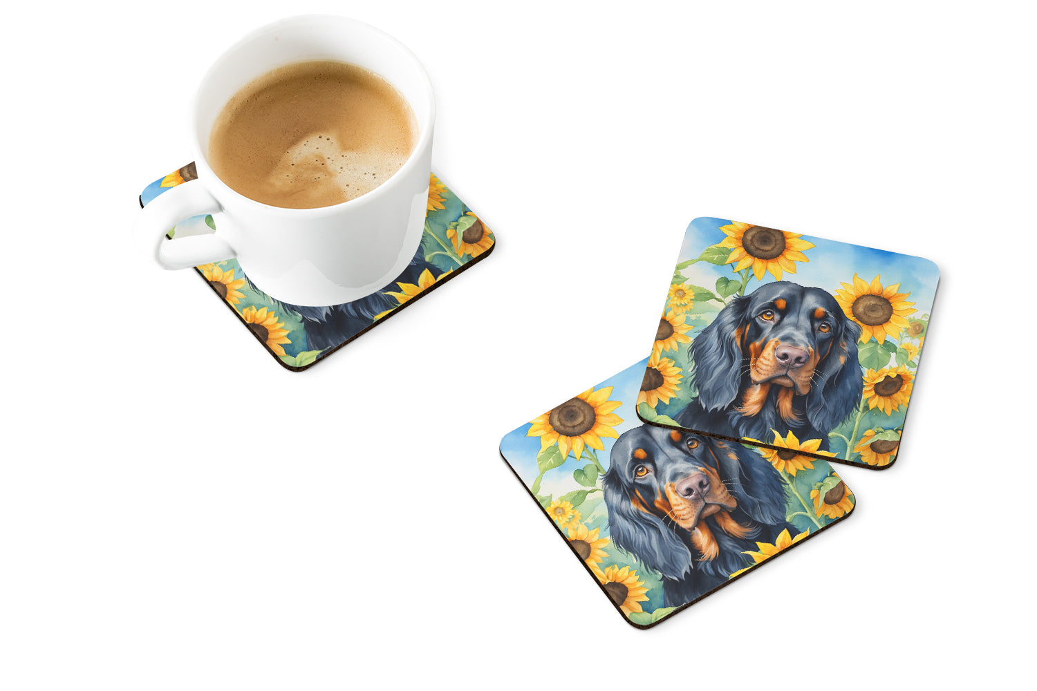 Gordon Setter in Sunflowers Foam Coasters Set of 4 Cup Coasters for Indoor Outdoor, Tabletop Protection, Anti Slip, Mouse pad Material