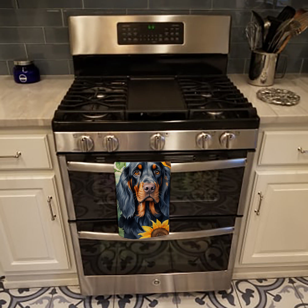 Gordon Setter in Sunflowers Kitchen Towel Velour Plush Front and Cotton Loop Back Machine Washable