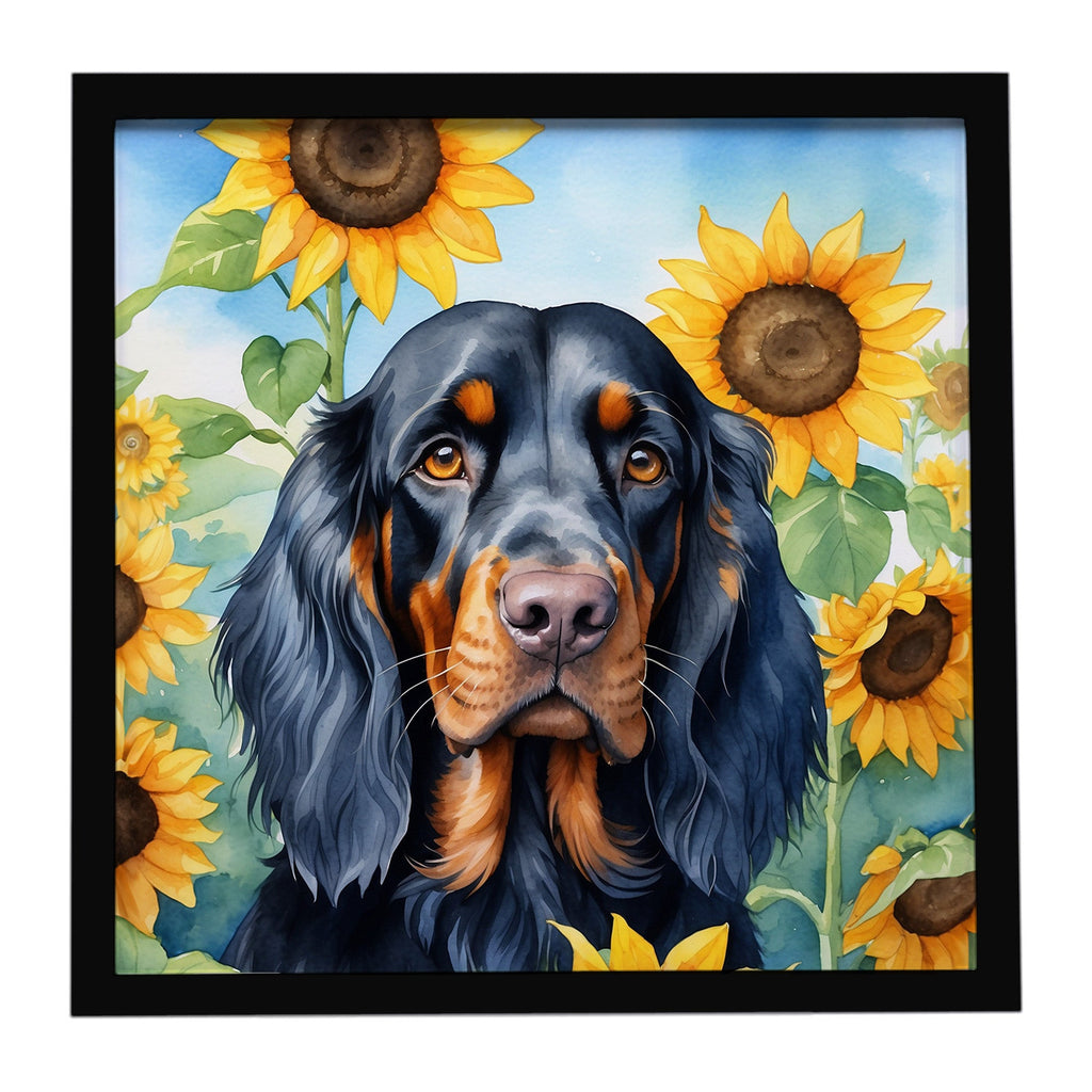 Gordon Setter in Sunflowers Framed Metal Print Bathroom, Kitchen, Office, Home Decor Wall Art Ready to Hang, Square, 8X8