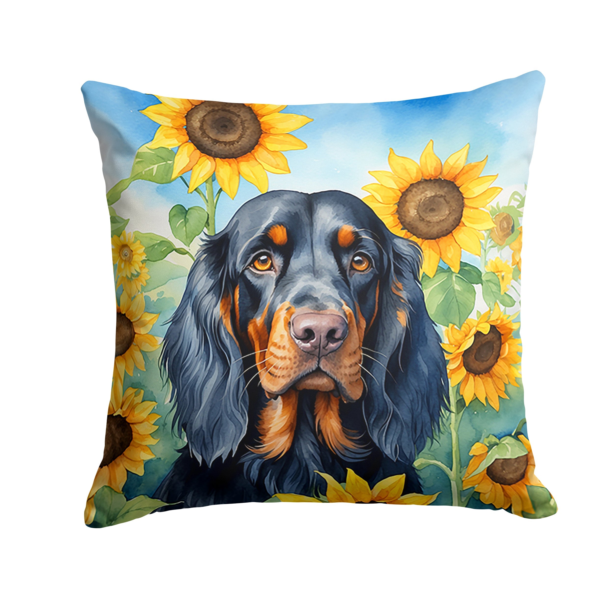 Gordon Setter in Sunflowers Decorative Throw Pillow 18x18 Indoor Outdoor Accent Cushion, Fabric Cover with Insert for Sofa, Bed, Porch & Living Room