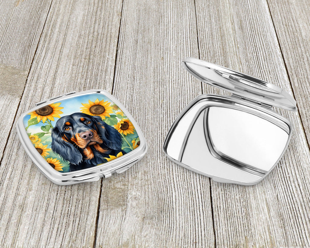 Gordon Setter in Sunflowers Compact Mirror Decorative Travel Makeup Mirror for Women Girls Gifts Pocket Makeup Mirror Folding Handheld