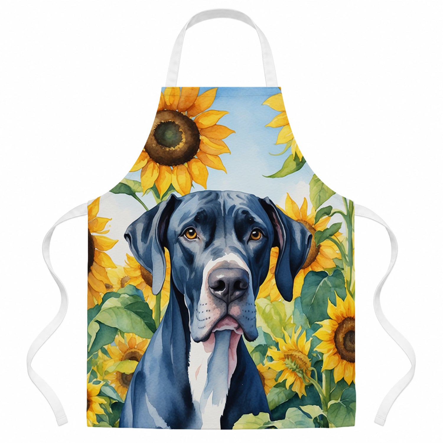 Great Dane in Sunflowers Apron Cooking Kitchen Server Baking Crafts Gardening for Adult Women Men, Unisex, Large, Multicolor