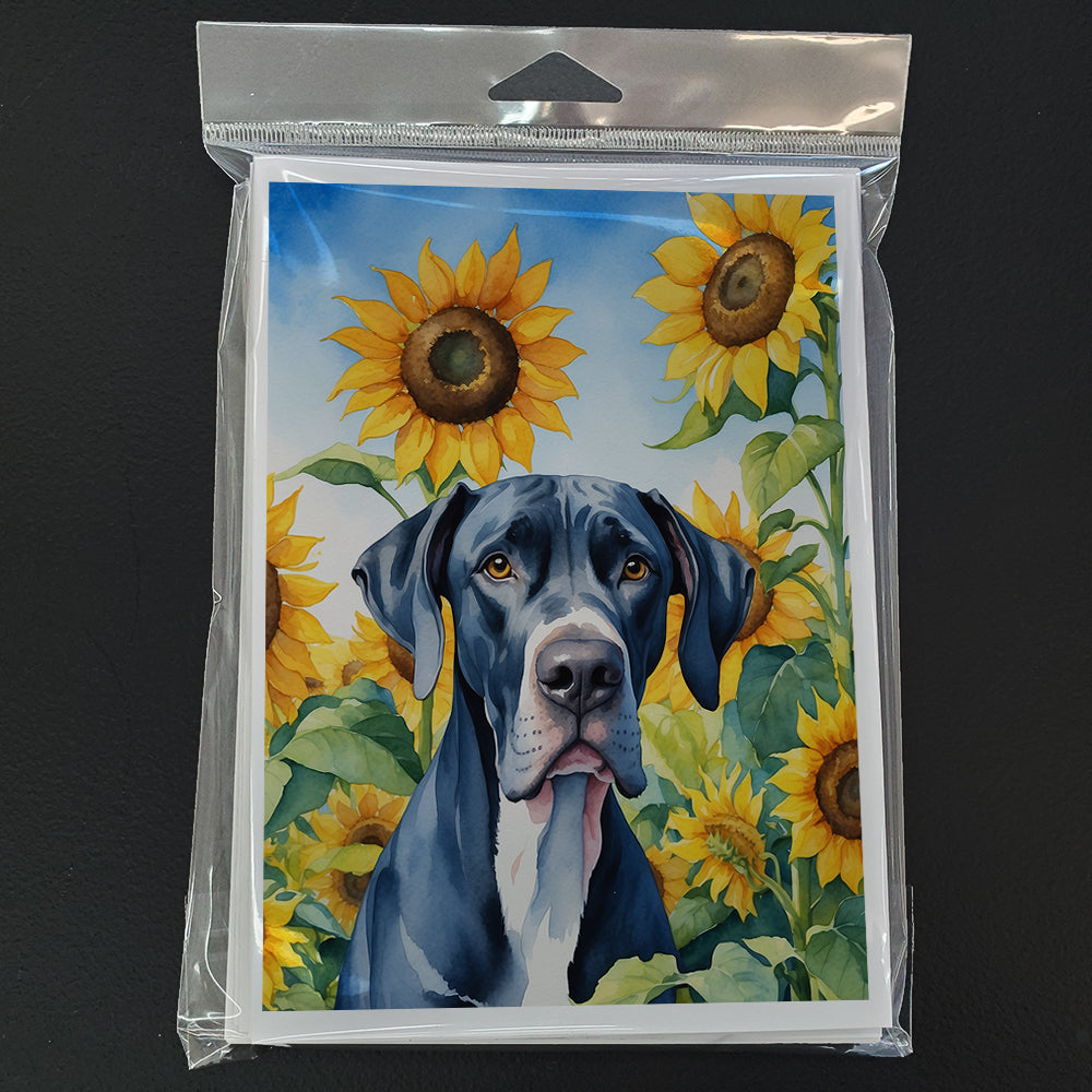 Great Dane in Sunflowers Greeting Cards Pack of 8 Blank Cards with Envelopes Whimsical A7 Size 5x7