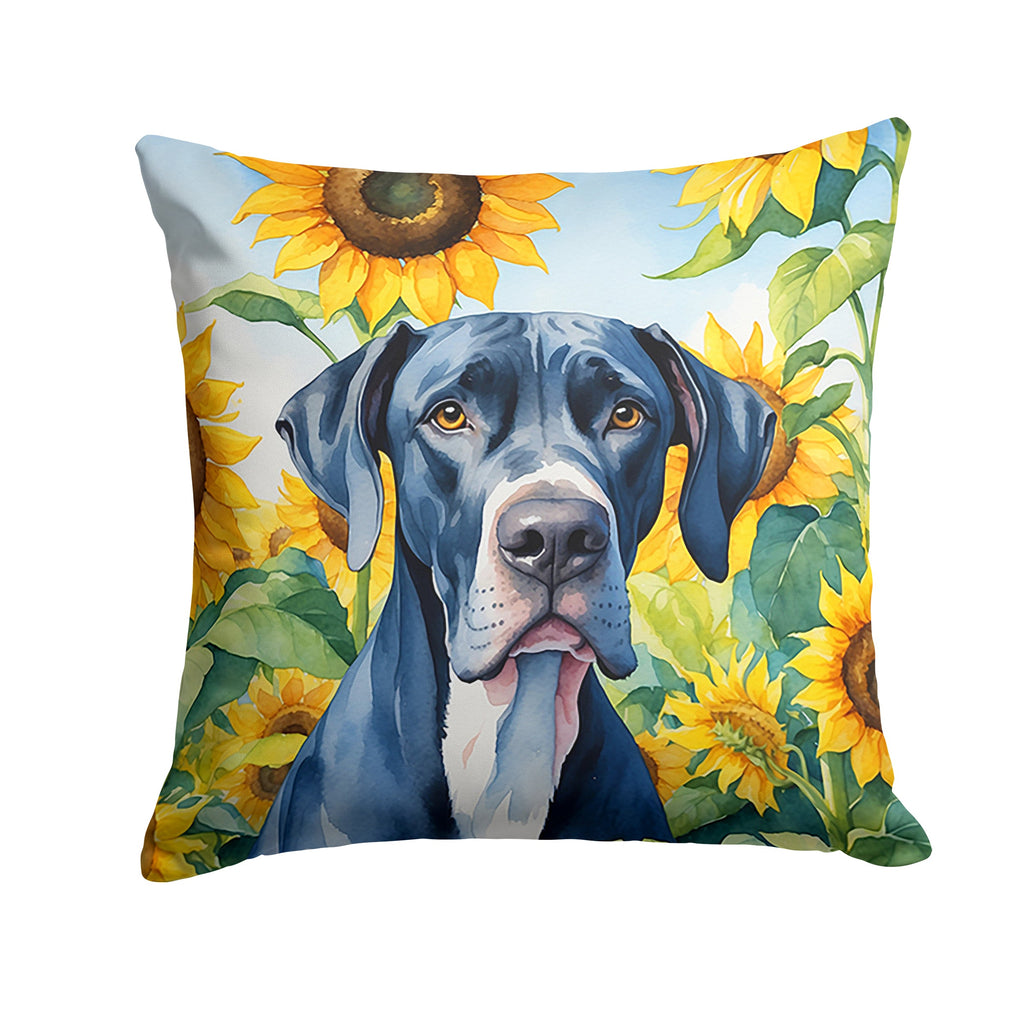 Great Dane in Sunflowers Decorative Throw Pillow 14x14 Indoor Outdoor Accent Cushion, Fabric Cover with Insert for Sofa, Bed, Porch & Living Room