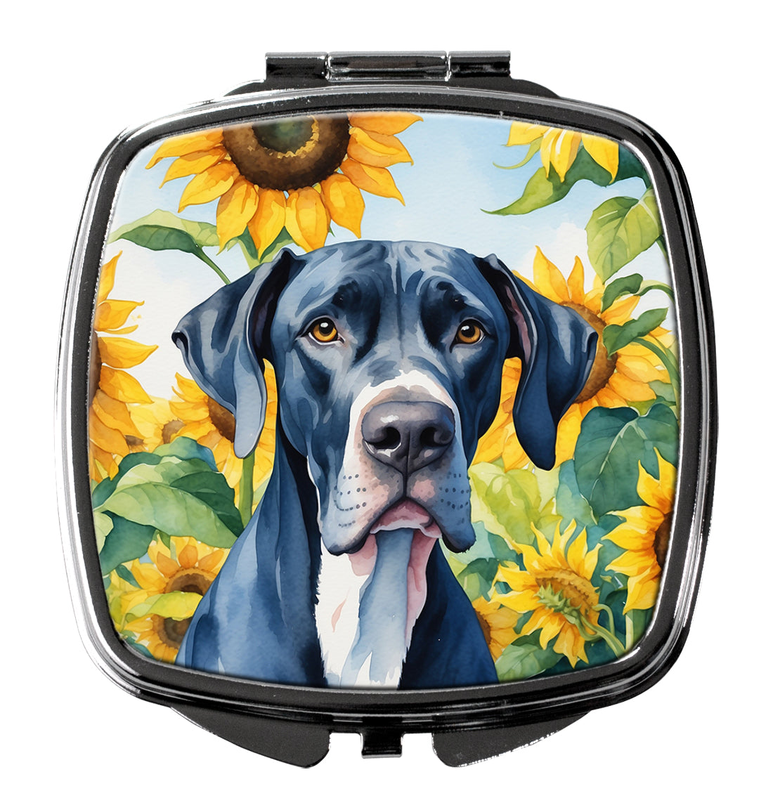 Great Dane in Sunflowers Compact Mirror Decorative Travel Makeup Mirror for Women Girls Gifts Pocket Makeup Mirror Folding Handheld