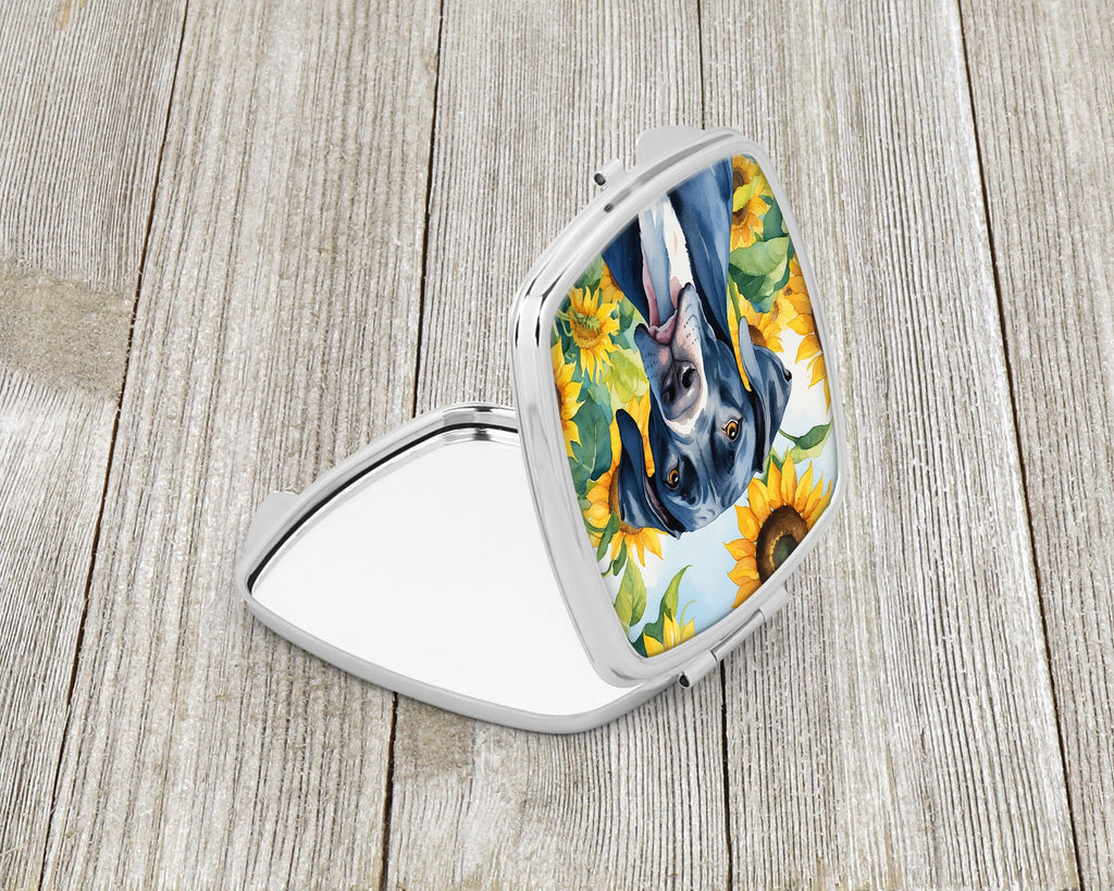 Great Dane in Sunflowers Compact Mirror Decorative Travel Makeup Mirror for Women Girls Gifts Pocket Makeup Mirror Folding Handheld