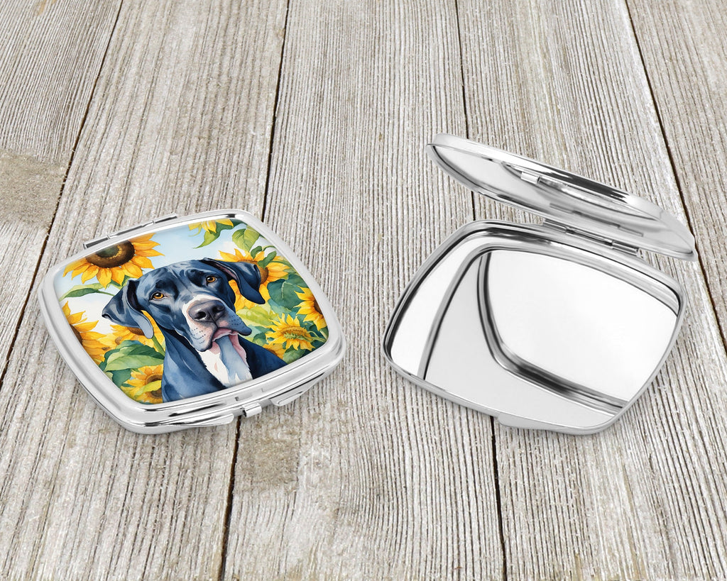 Great Dane in Sunflowers Compact Mirror Decorative Travel Makeup Mirror for Women Girls Gifts Pocket Makeup Mirror Folding Handheld
