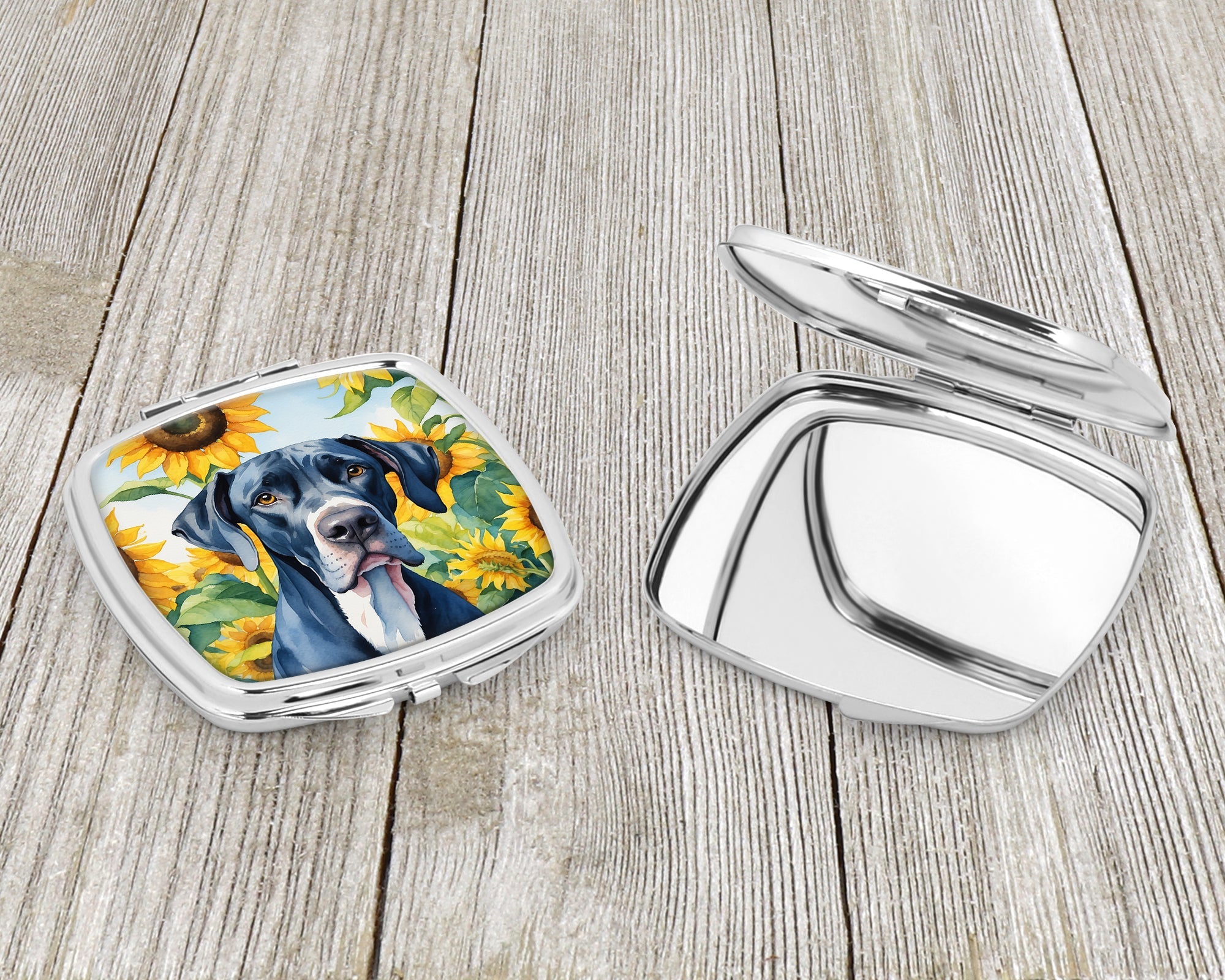 Great Dane in Sunflowers Compact Mirror Decorative Travel Makeup Mirror for Women Girls Gifts Pocket Makeup Mirror Folding Handheld
