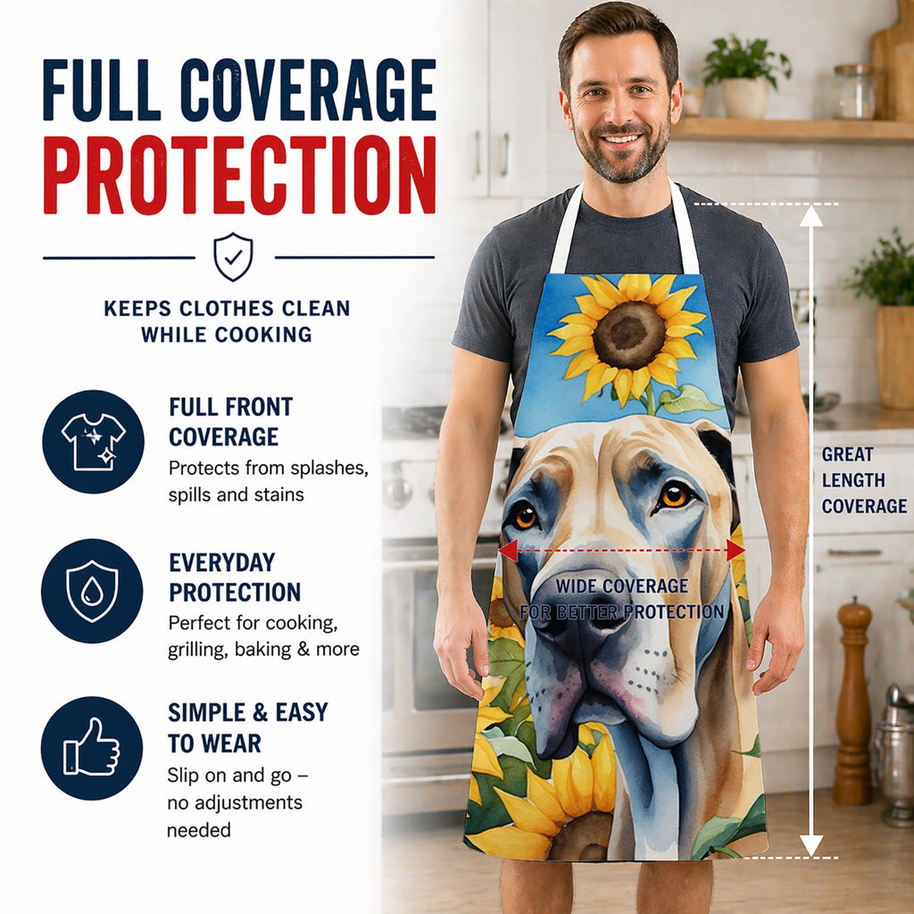 Great Dane in Sunflowers Apron Cooking Kitchen Server Baking Crafts Gardening for Adult Women Men, Unisex, Large, Multicolor