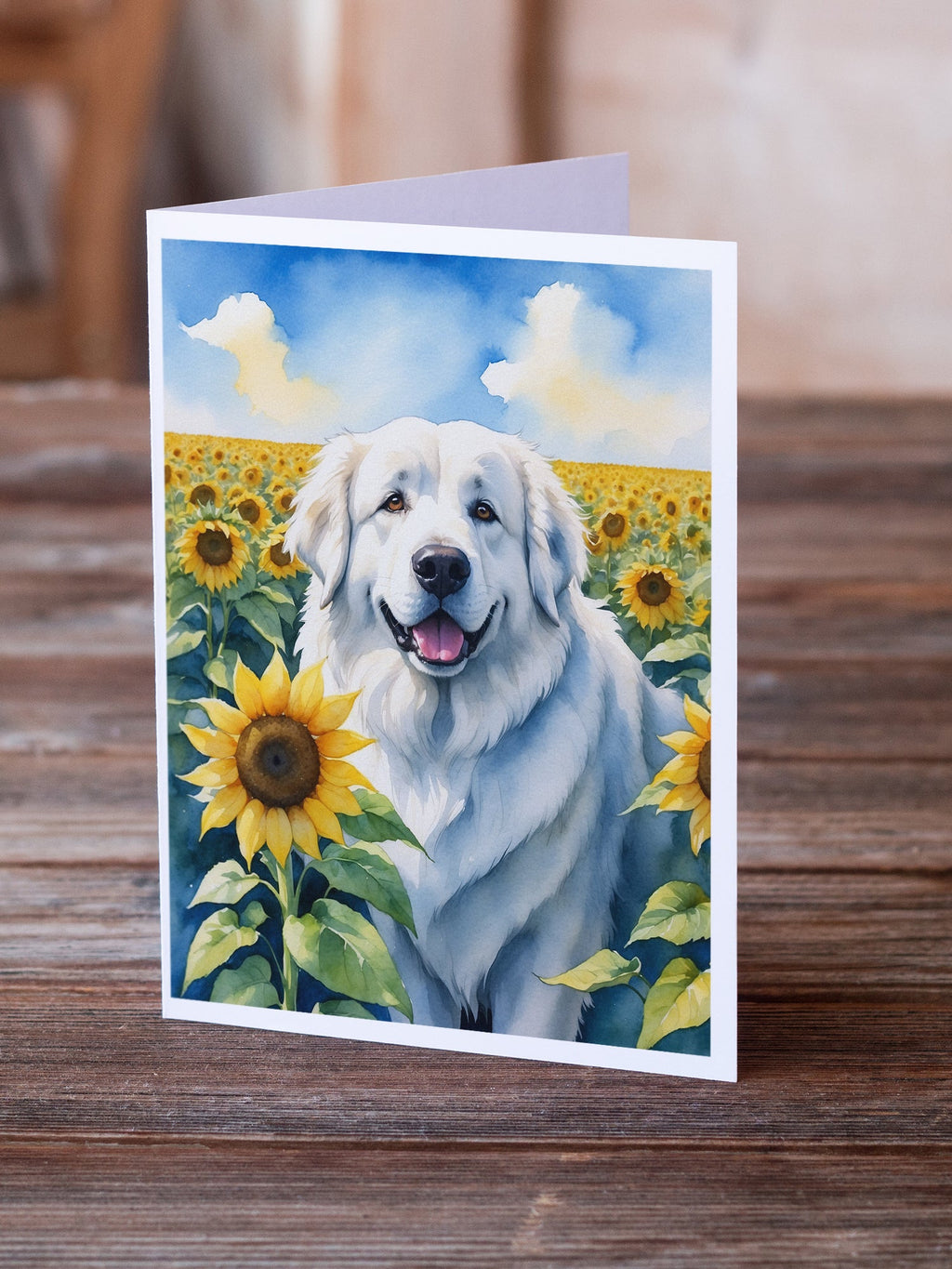 Great Pyrenees in Sunflowers Greeting Cards Pack of 8 Blank Cards with Envelopes Whimsical A7 Size 5x7