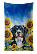 Greater Swiss Mountain Dog in Sunflowers Kitchen Towel Velour Plush Front and Cotton Loop Back Machine Washable