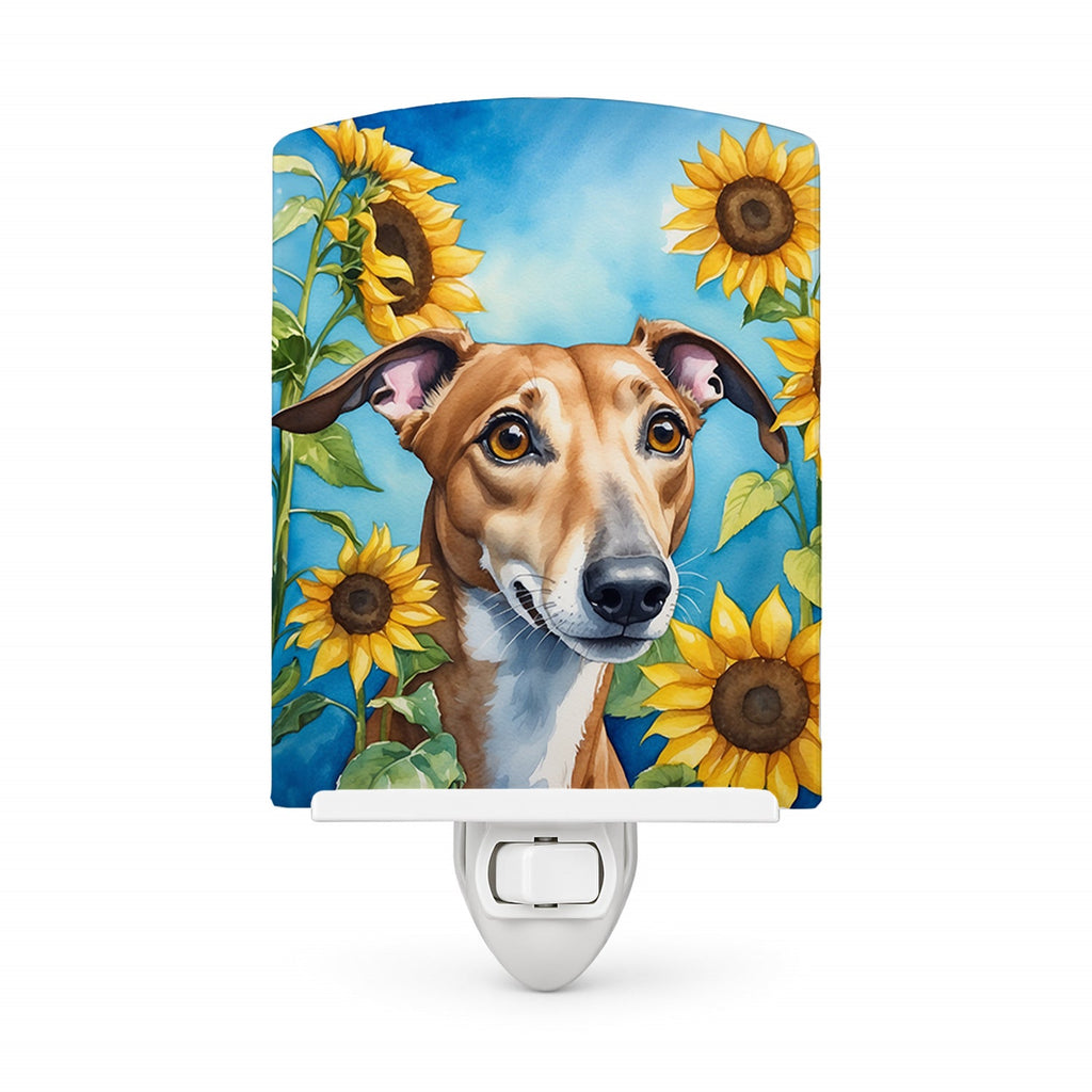 Greyhound in Sunflowers Ceramic Night Light Compact, UL-Certified, Ideal for Bedroom, Bathroom, Nursery, Hallway, Kitchen, 6x4x3, Multicolor