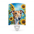 Greyhound in Sunflowers Ceramic Night Light Compact, UL-Certified, Ideal for Bedroom, Bathroom, Nursery, Hallway, Kitchen, 6x4x3, Multicolor
