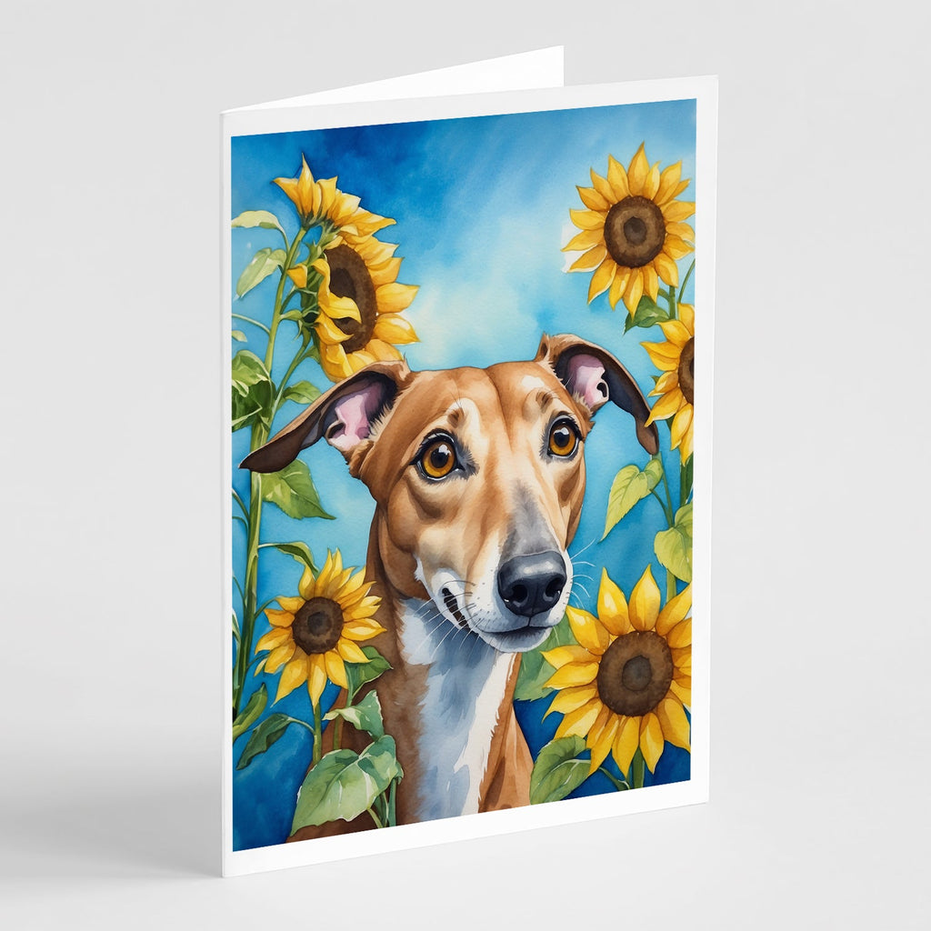 Greyhound in Sunflowers Greeting Cards Pack of 8 Blank Cards with Envelopes Whimsical A7 Size 5x7