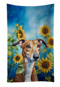 Greyhound in Sunflowers Kitchen Towel Velour Plush Front and Cotton Loop Back Machine Washable