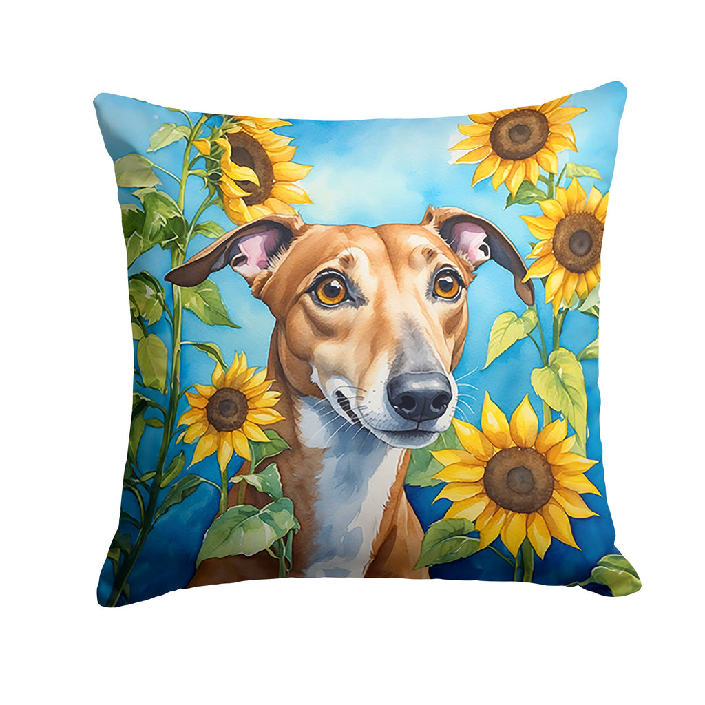 Greyhound in Sunflowers Decorative Throw Pillow 14x14 Indoor Outdoor Accent Cushion, Fabric Cover with Insert for Sofa, Bed, Porch & Living Room