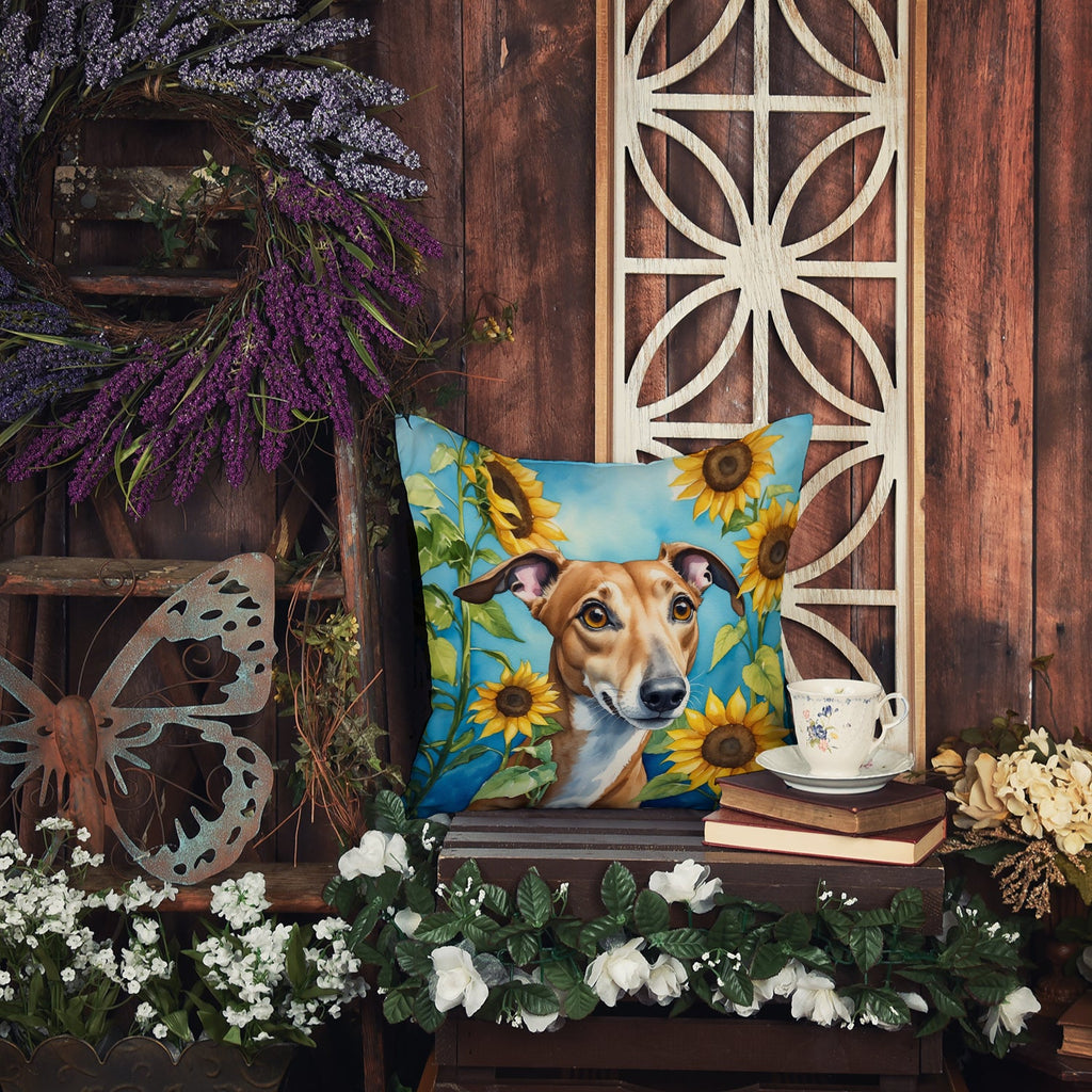 Greyhound in Sunflowers Decorative Throw Pillow 18x18 Indoor Outdoor Accent Cushion, Fabric Cover with Insert for Sofa, Bed, Porch & Living Room