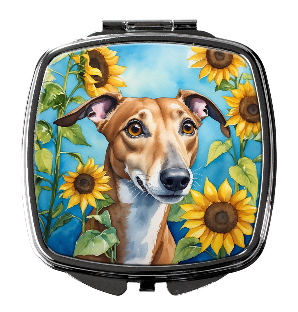 Greyhound in Sunflowers Compact Mirror Decorative Travel Makeup Mirror for Women Girls Gifts Pocket Makeup Mirror Folding Handheld