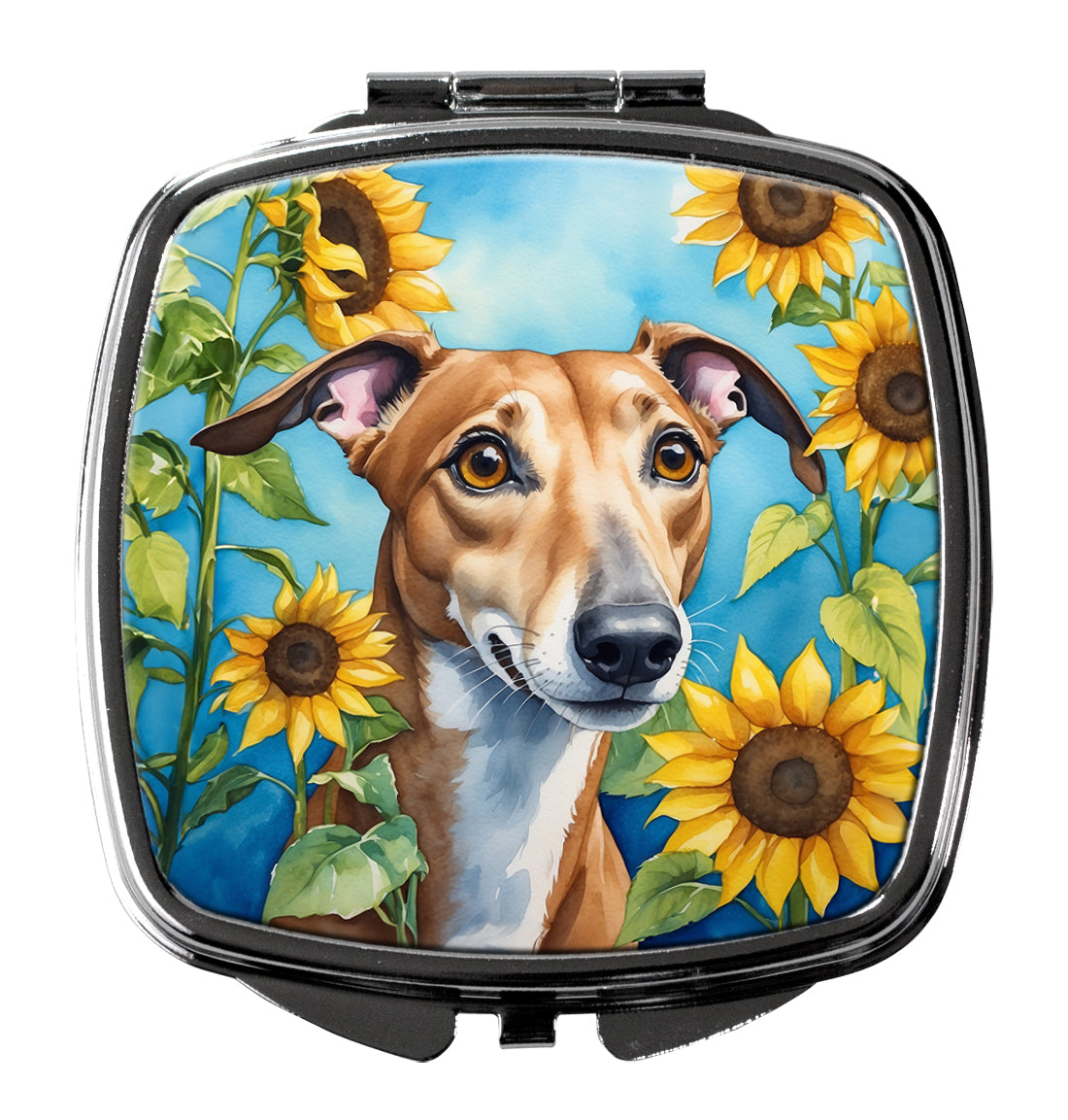 Greyhound in Sunflowers Compact Mirror Decorative Travel Makeup Mirror for Women Girls Gifts Pocket Makeup Mirror Folding Handheld