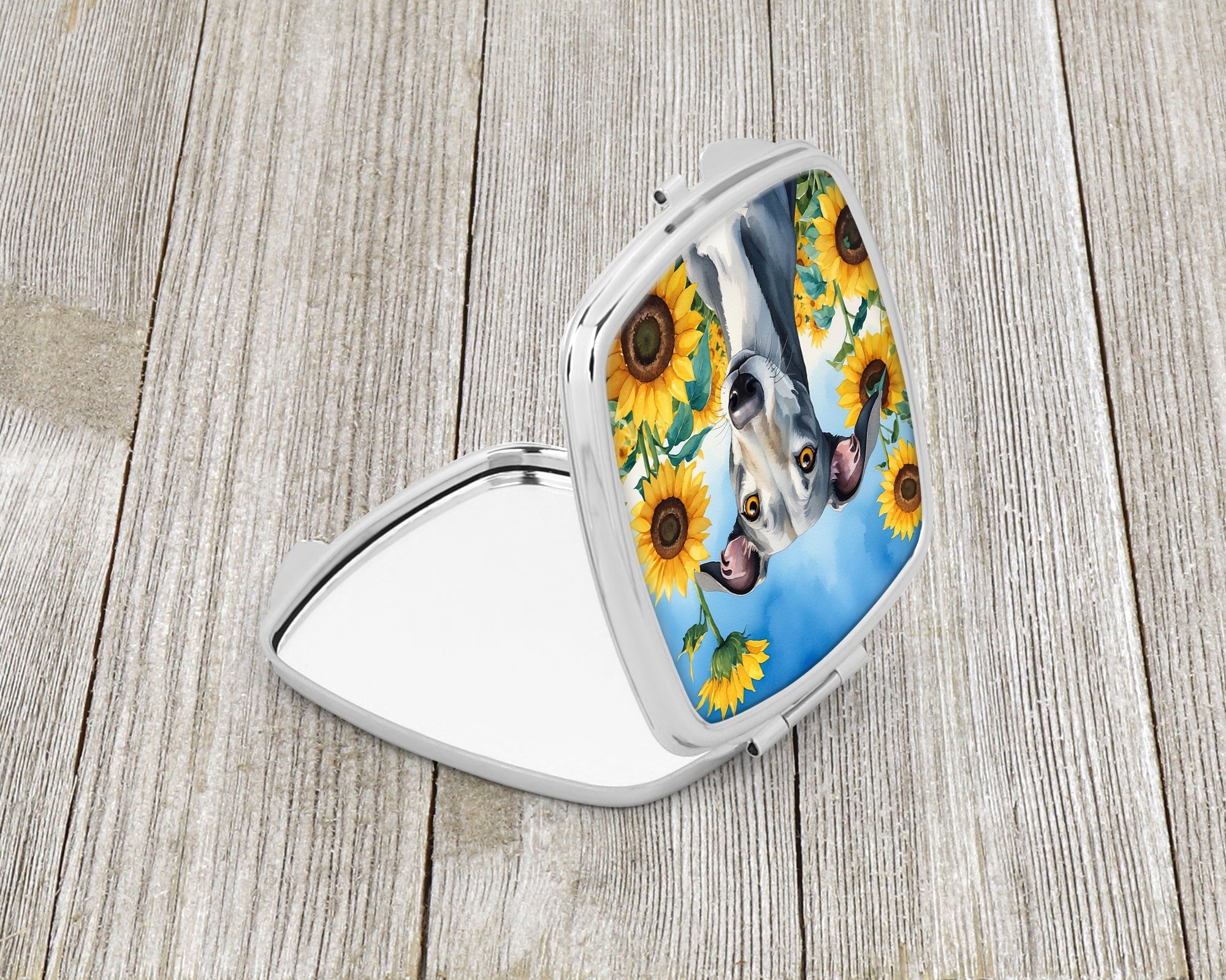 Greyhound in Sunflowers Compact Mirror Decorative Travel Makeup Mirror for Women Girls Gifts Pocket Makeup Mirror Folding Handheld