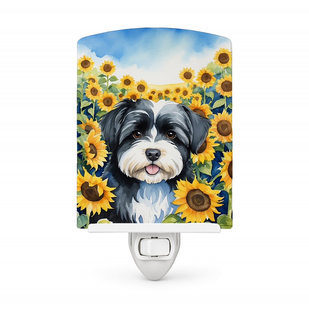 Havanese in Sunflowers Ceramic Night Light Compact, UL-Certified, Ideal for Bedroom, Bathroom, Nursery, Hallway, Kitchen, 6x4x3, Multicolor