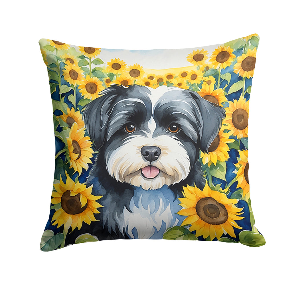 Havanese in Sunflowers Decorative Throw Pillow 14x14 Indoor Outdoor Accent Cushion, Fabric Cover with Insert for Sofa, Bed, Porch & Living Room