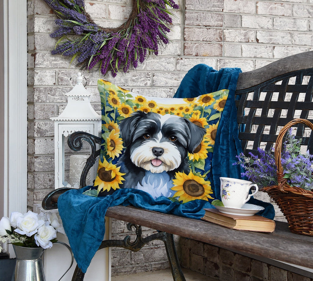 Havanese in Sunflowers Decorative Throw Pillow 18x18 Indoor Outdoor Accent Cushion, Fabric Cover with Insert for Sofa, Bed, Porch & Living Room