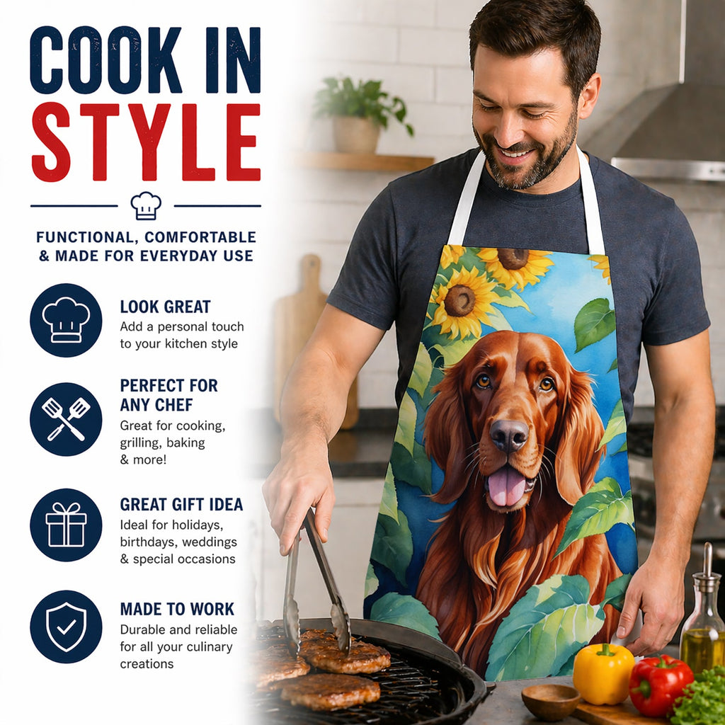 Irish Setter in Sunflowers Apron Cooking Kitchen Server Baking Crafts Gardening for Adult Women Men, Unisex, Large, Multicolor