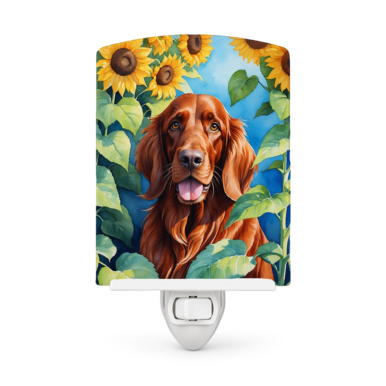 Irish Setter in Sunflowers Ceramic Night Light Compact, UL-Certified, Ideal for Bedroom, Bathroom, Nursery, Hallway, Kitchen, 6x4x3, Multicolor