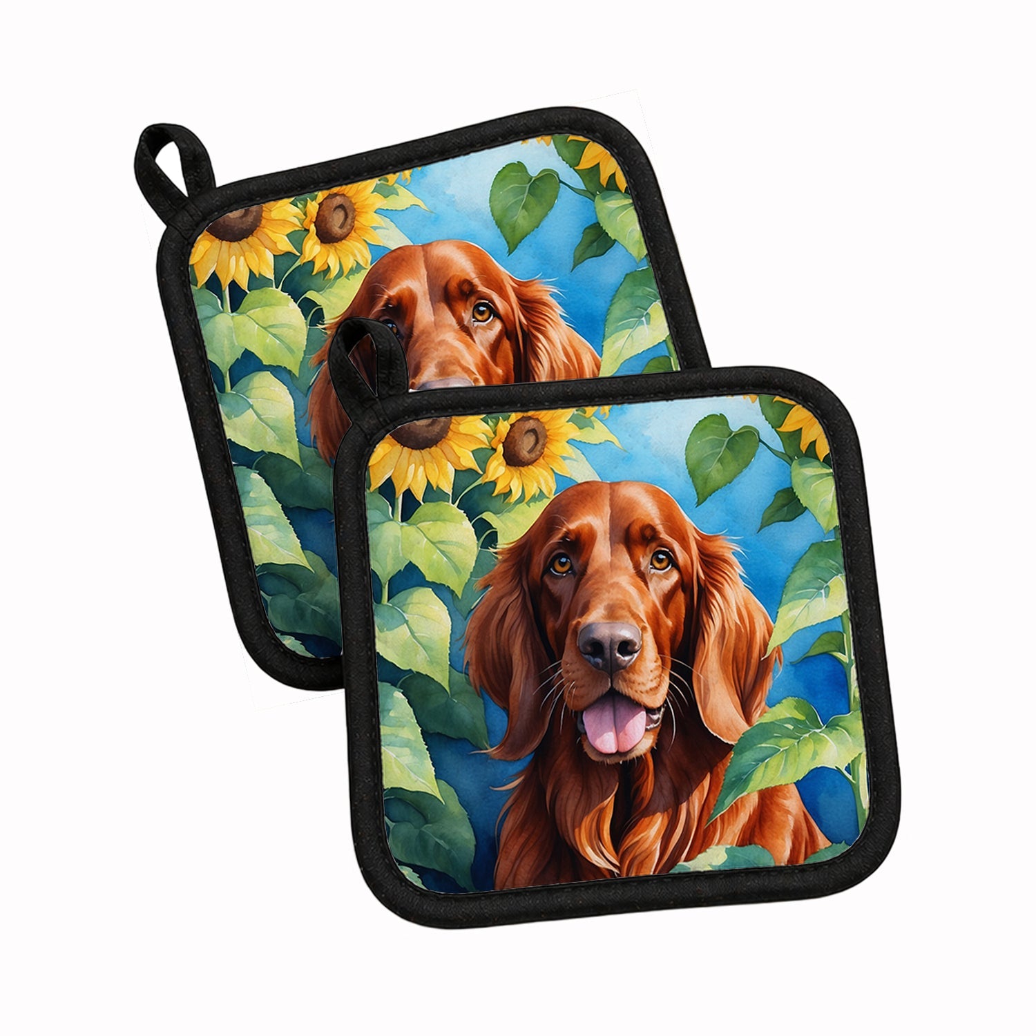 Irish Setter in Sunflowers Pot Holder Set of 2 Heat Resistant Quilted Hot Pads 7.5 x 7.5 Inch, Insulated Kitchen Trivets for Cooking & Baking