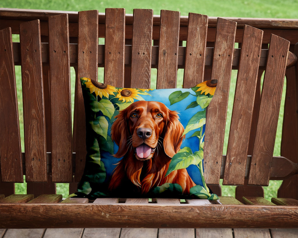 Irish Setter in Sunflowers Decorative Throw Pillow 14x14 Indoor Outdoor Accent Cushion, Fabric Cover with Insert for Sofa, Bed, Porch & Living Room