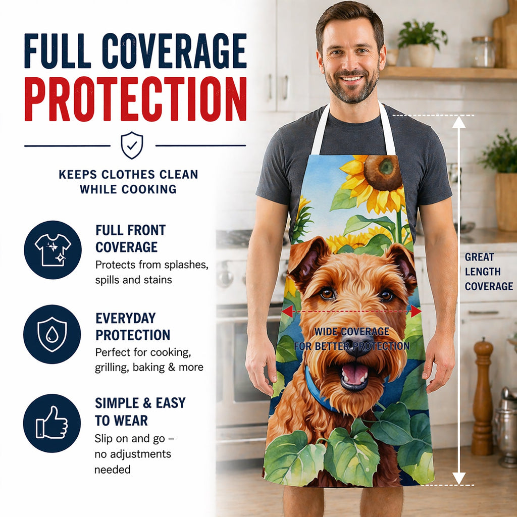 Irish Terrier in Sunflowers Apron Cooking Kitchen Server Baking Crafts Gardening for Adult Women Men, Unisex, Large, Multicolor