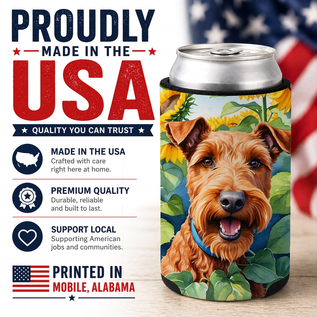 Irish Terrier in Sunflowers Can or Bottle Hugger Cooler Sleeve for Standard 12 oz Cans, Insulated Foam Beer & Soda Can Hugger Reusable