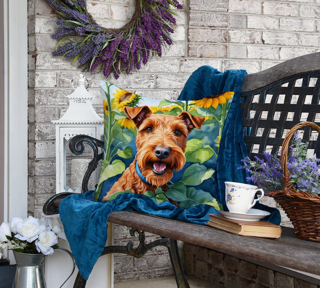 Irish Terrier in Sunflowers Decorative Throw Pillow 18x18 Indoor Outdoor Accent Cushion, Fabric Cover with Insert for Sofa, Bed, Porch & Living Room